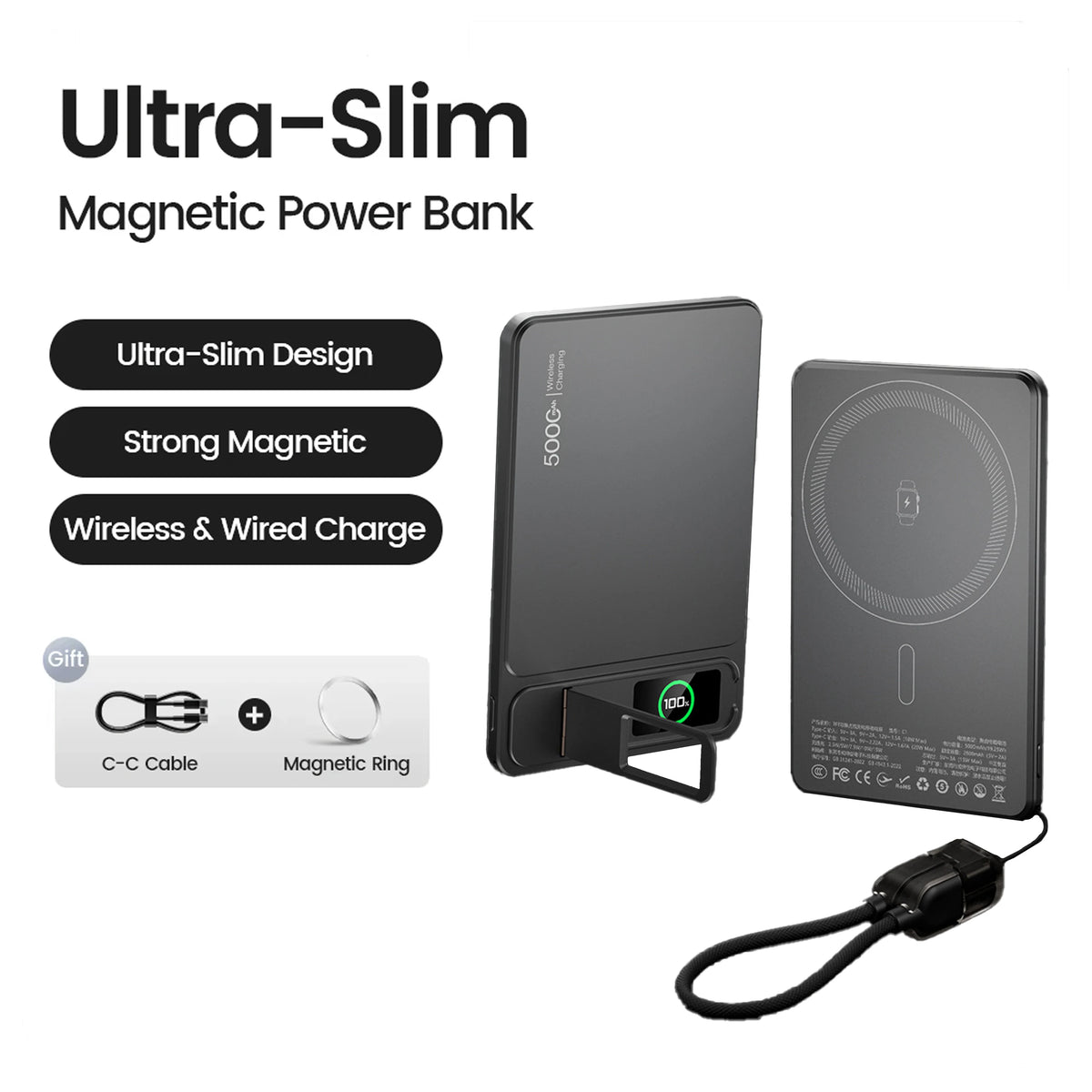 Magnetic Wireless Power Bank — 10000mAh Ultra-Slim