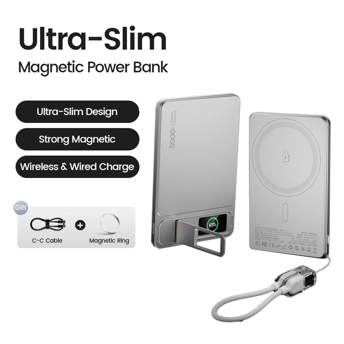 Magnetic Wireless Power Bank — 10000mAh Ultra-Slim